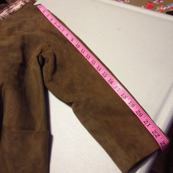 Vintage Shillito's Suede Leather Jacket 8 Long Trench Coat Fur Collar Dark Brown - Picture 15 of 16